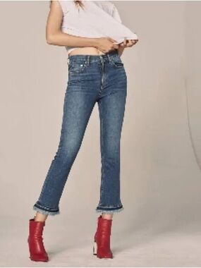 rag & bone Hana High-Rise Slim Bootcut Jeans Dark Indigo Croyden 26x26 fray edge